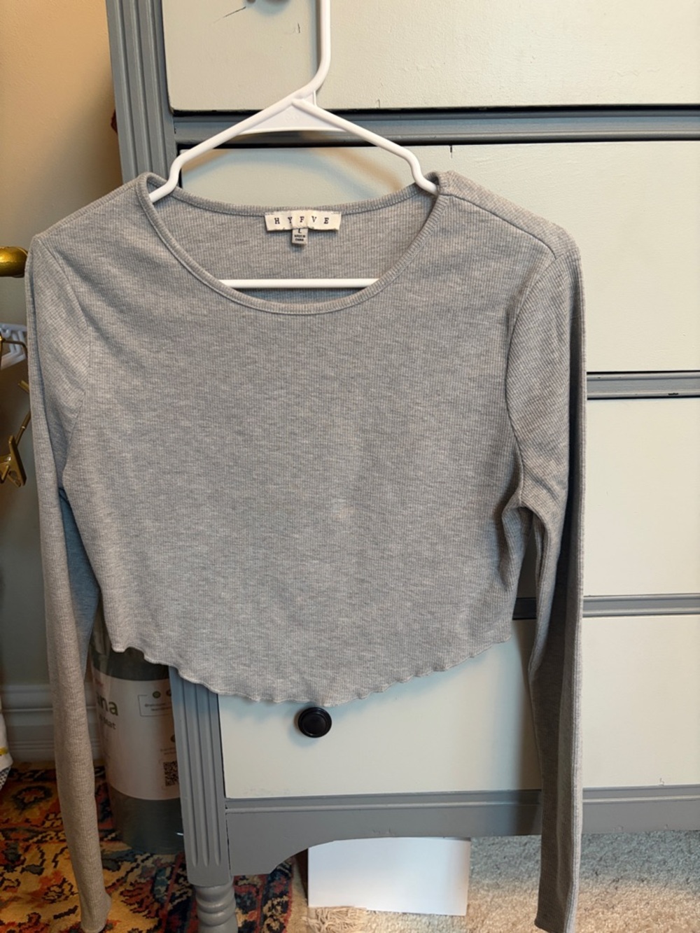 HYFVE Light Grey Ribbed Crewneck Crop Top